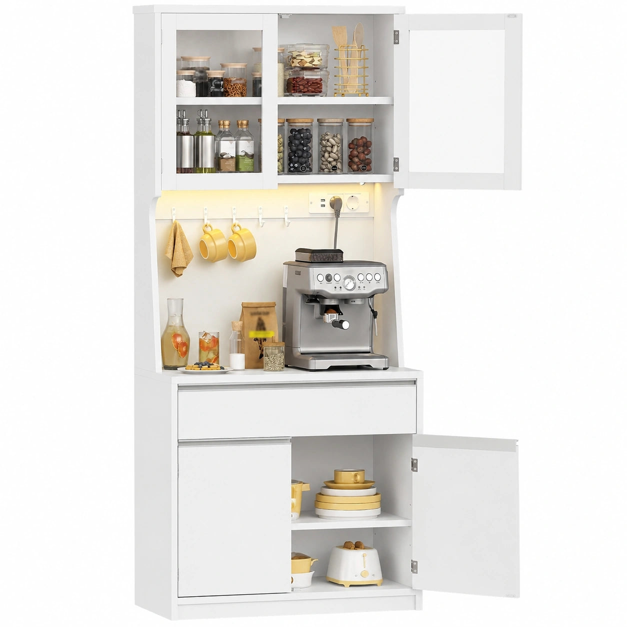 Schrank – 40 × 75 × 180 cm, mit LED-Beleuchtung, für Küche und Wohnzimmer