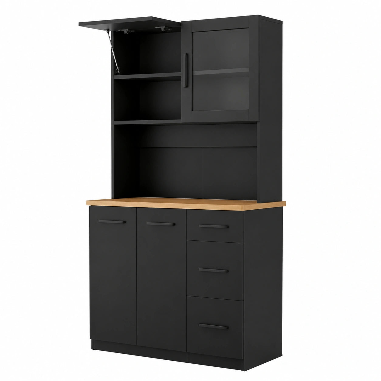 Küchenschrank – 100 × 40 × 182 cm, mit LED-Beleuchtung, mit Schubladen, mit Ablagen, Schwarz