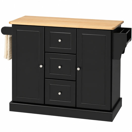 Küchenwagen – 104 × 46 × 91,5 cm, mit Schubladen, aus Eichenholz, Schwarz, für Esszimmer und Wohnzimmer