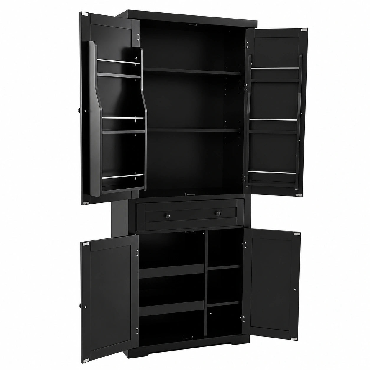 Hochschrank – 77 × 40 × 184 cm, mit Schubladen, mit mehreren Türen, mit Ablagen, Schwarz, für Küche und Wohnzimmer