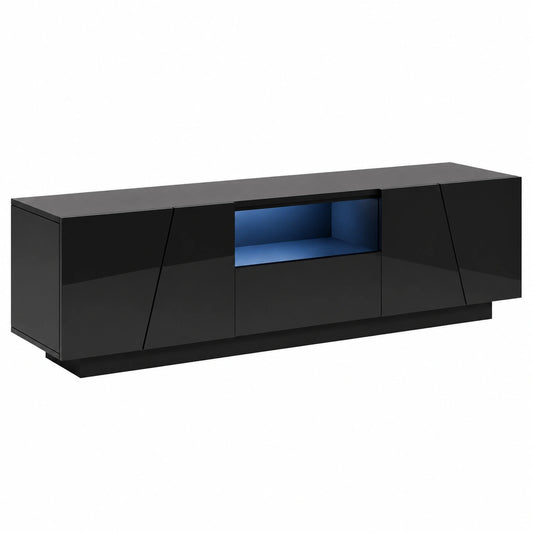 TV-Ständer – 160 × 40 × 35 cm, moderner Stil, mit LED-Beleuchtung, mit Schubladen, Schwarz, für Wohnzimmer und Schlafzimmer