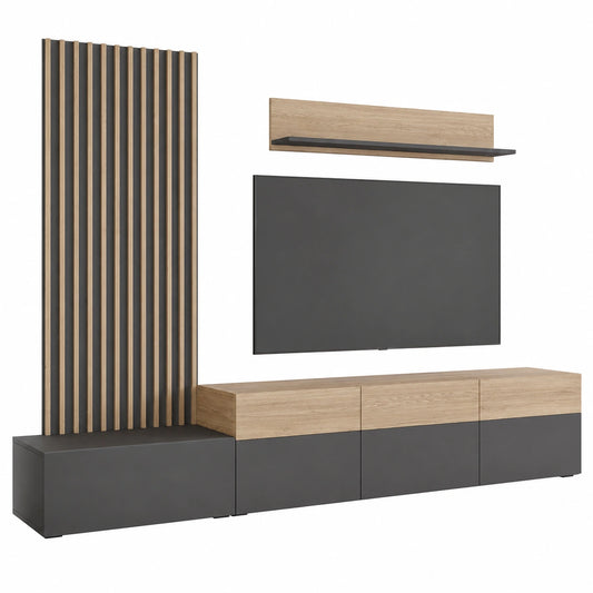 Wohnwand – 300 cm, aus Eichenholz, für Wohnzimmer