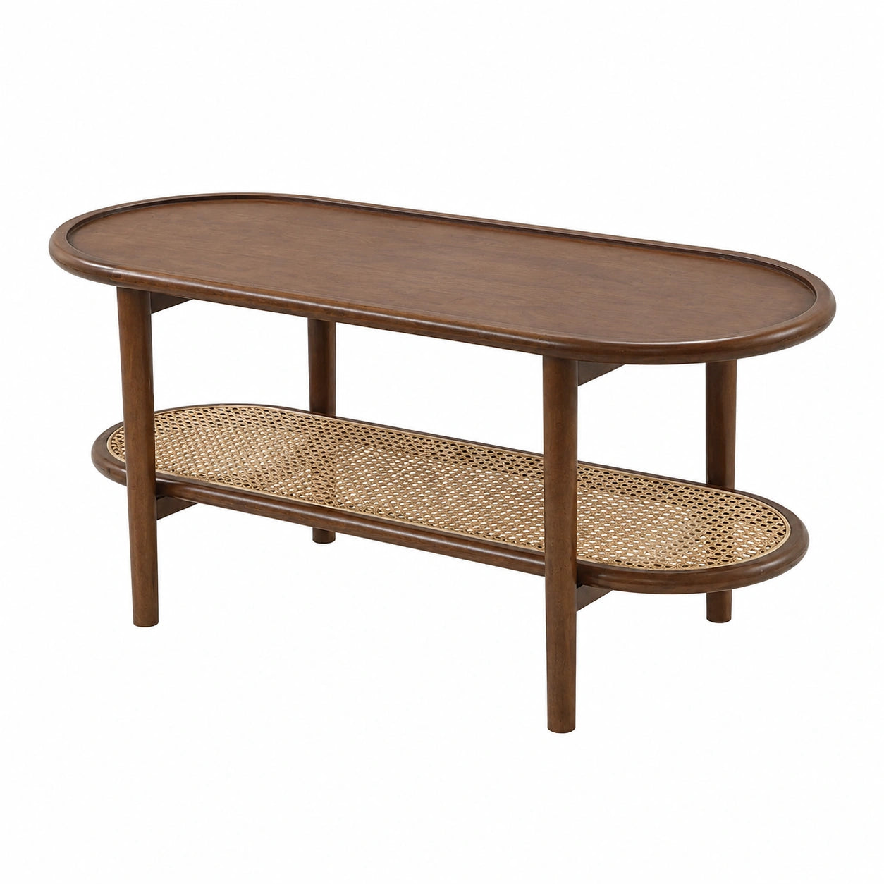 Couchtisch – ovale Form, mit Stauraum, aus Rattan und Holz, Braun, für Wohnzimmer und Schlafzimmer