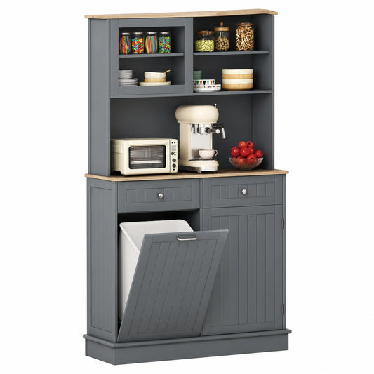 Küchenschrank – 100 × 34 × 172 cm, mit Schubladen, mit Ablagen, aus Holz, Grau, für Küche