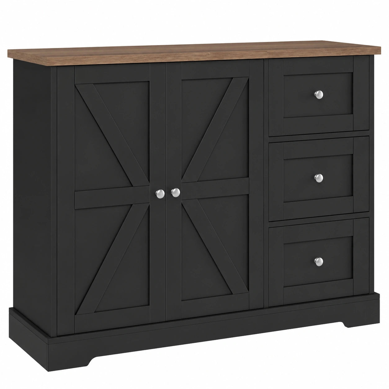 Sideboard – mit Schubladen, mit mehreren Türen, Braun und Schwarz, für Esszimmer, Küche und Wohnzimmer