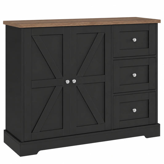 Sideboard – mit Schubladen, mit mehreren Türen, Braun und Schwarz, für Esszimmer, Küche und Wohnzimmer