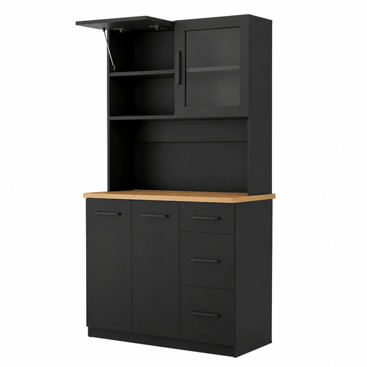 Küchenschrank – 100 × 40 × 182 cm, mit LED-Beleuchtung, mit Schubladen, mit Ablagen, Schwarz