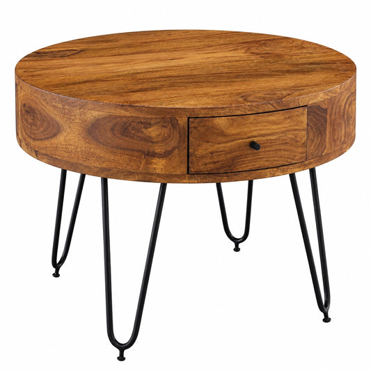 Couchtisch – 60 × 60 × 44,5 cm, runde Form, mit Schubladen, aus Massivholz